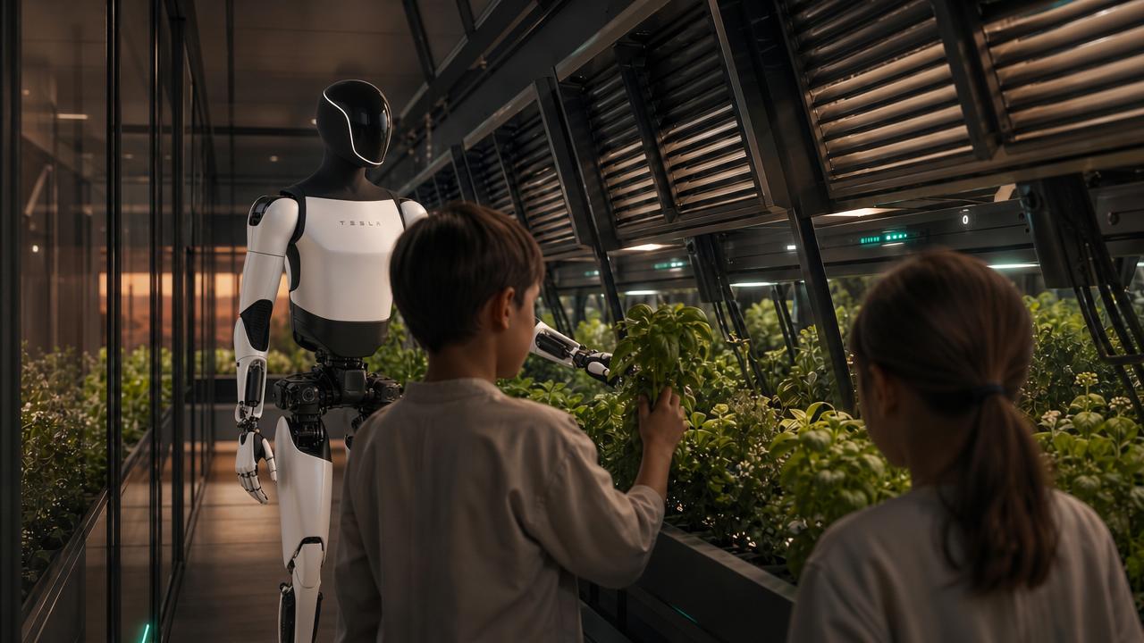 Children learning with a robot in the Cyber Village greenhouse